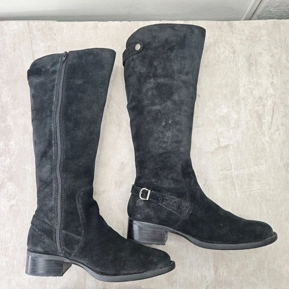 Born Knee High Boots‎ Size 8.5 Black Suede Equestrian Western Riding Tall Buckle